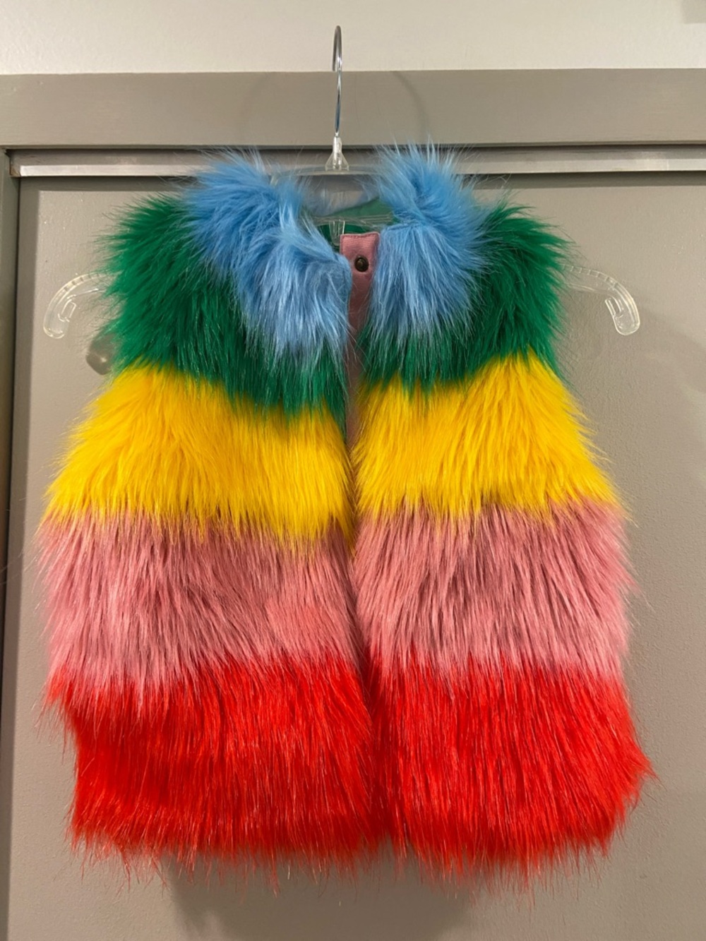 Mini Boden Colorblock Faux-Fur Vest in Blue, Green, Yellow, Pink, Red